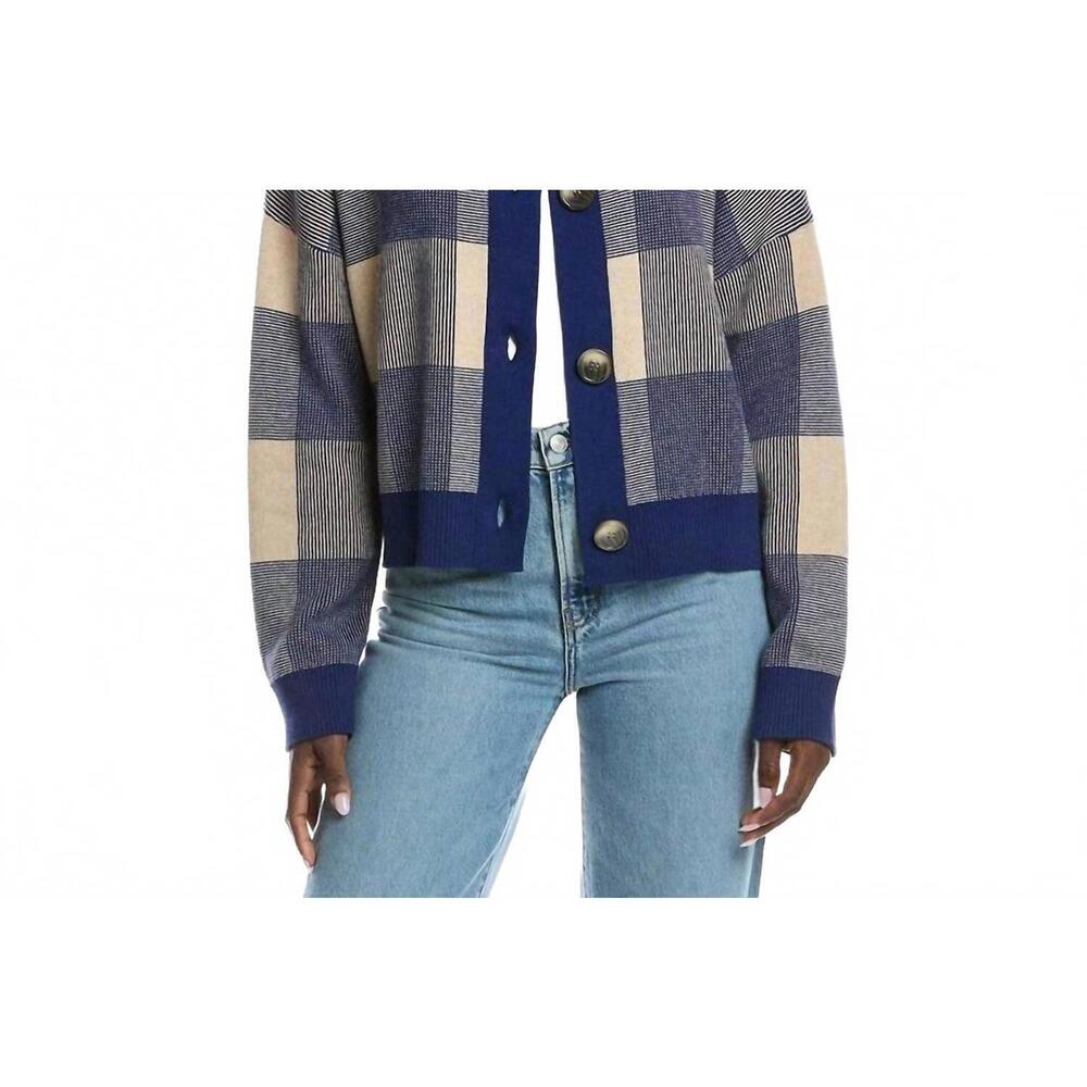 NEW ELECTRIC & ROSE rudi cardigan in plaid indigo/sand